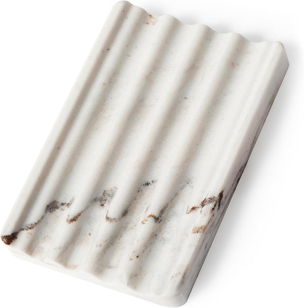 Koville Natural Marble Soap Dish for Shower, Stone Soap Tray for Bathroom,