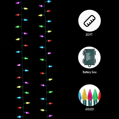 C6 60 20ft 8 WBao Battery Operated Christmas Lights, LED String Lights with Modes, Auto Timer, Waterproof for Indoor