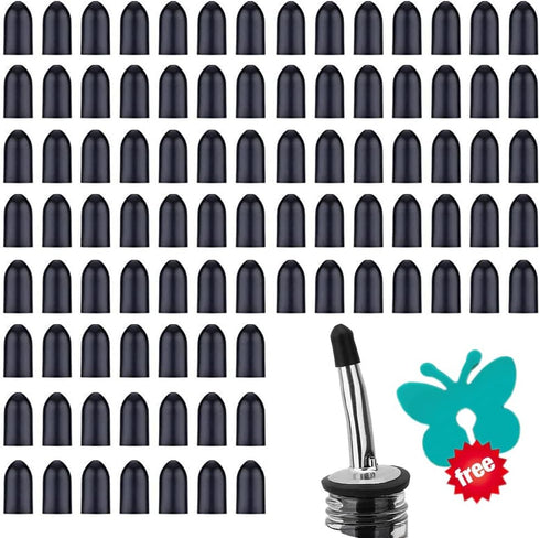 100 Pcs Black Pourers Dust Covers, Liquor Spout Rubber Caps for Olive Oil and Liquor Bottles