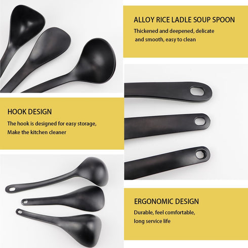 DOERDO 3 Pcs Rice Paddle Spoon, Non-Stick Soup Spoon for Rice Soup Potato Cooking