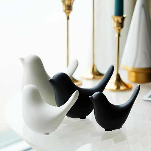GJFASGF 2 Small Animal Statues, White Bird Figurines Home Decor, Modern Home Decorative, Ceramic Decor for Office