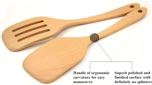 Bamber Wooden Wok Spatula Set - Wood Turner for Non Stick Cookware, Pack of 2