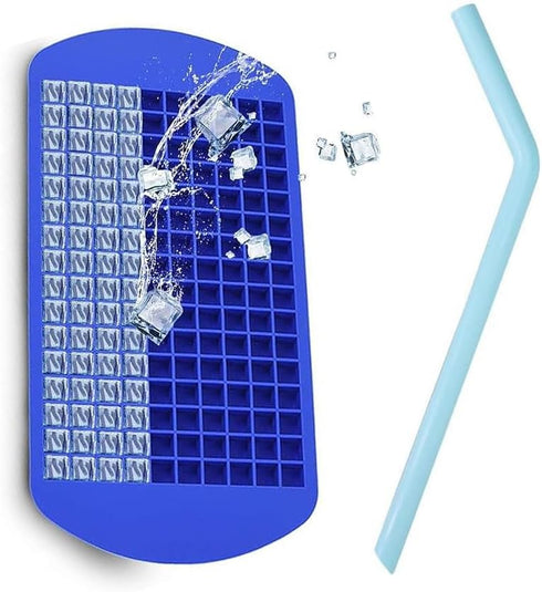 Silicone Mini Ice Cube Trays Molds with Silicone Straw for iOCSmart Portable Personal Blender, USB Rechargeable (Blue,