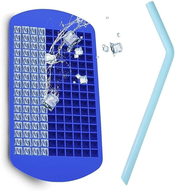 Silicone Mini Ice Cube Trays Molds with Silicone Straw for iOCSmart Portable Personal Blender, USB Rechargeable (Blue,
