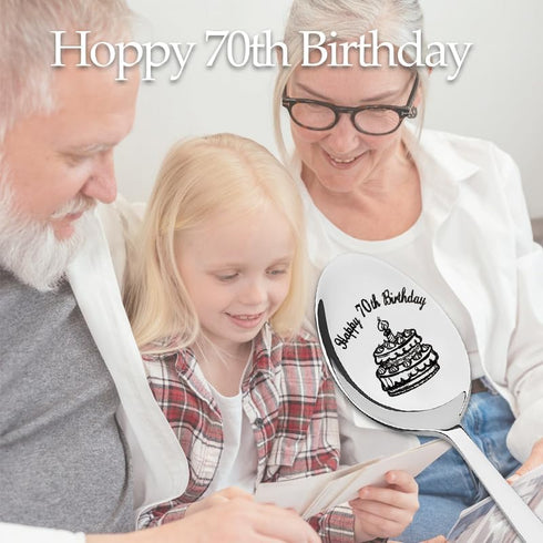 Happy 70th Birthday Gifts Spoon, Bday Gifts for Grandpa, 70 Years Old Presents for Men and Women