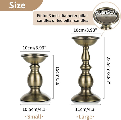 2 Pcs Bronze Iron Pillar Candle Holders, Ideal for 3" Pillar Candles, Gifts for Wedding, Home, Spa