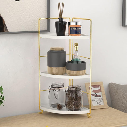 Golden 3-Tier Kitchen Spice Rack, Triangle Bathroom Countertop Storage Shelf, Stackable Organizer, Corner Shelf