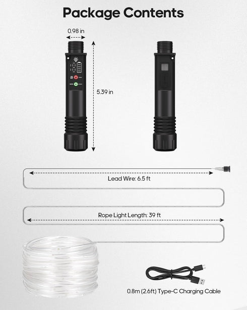 79FT 240LED 1200mah 8 2 Pack Rope Lights, Rechargeable Outdoor Waterproof String Lights with Portable Rechargeable
