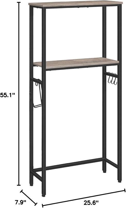 HOOBRO 2-Tier Over The Toilet Storage Organizer Shelf, Bathroom with Toilet Paper Holder and Hooks, Greige and Black