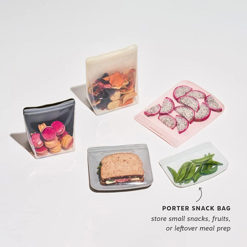 W&P Porter Silicone Reusable Storage Bag, 10oz Flat Sandwich Container, Cream, Microwave and Dishwasher Safe