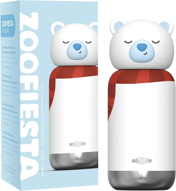 Utillife Insulated Stainless Steel Tumbler with Detachable Soft Animal Head,Leakproof BPA-Free,15.2oz Kids Water