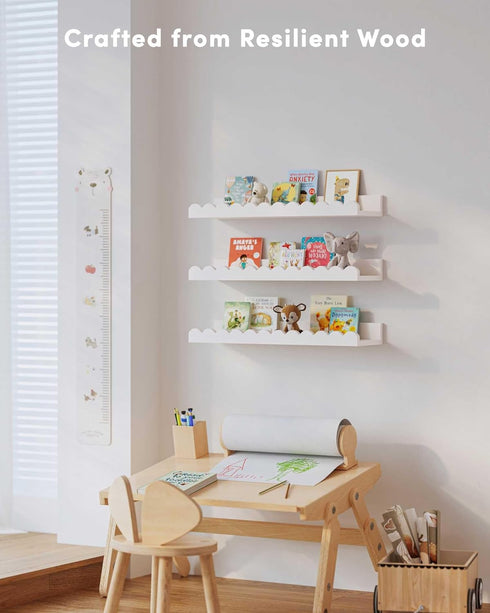 Onlysky Scalloped Shelves, Nursery Book Shelves, Floating Book Shelves for Wall, Toddler Nusery Deocr