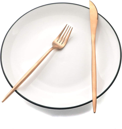 Copper Gold Flatware, Royal 5 Pieces Luxury Matte Finish 18/10 Stainless Steel Tableware Set for 1