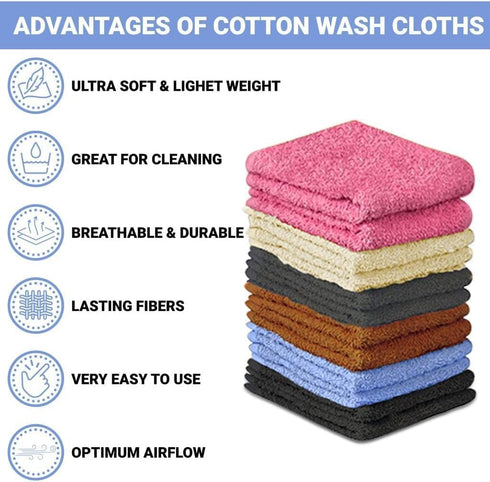 QUBA LINEN 100% Cotton - Wash Cloth Set - Pack of 24, Flannel Face Cloths, Highly Absorbent and Soft Feel Fingertip Towels (Multi Color, 12x12 Pack of 12) by QUBA LINEN