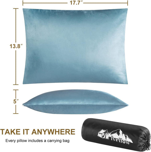Ivellow Compressible Memory Foam Travel Pillow - Shredded Firm Supportive Camping Pillow for Adults Kids, Blue-M