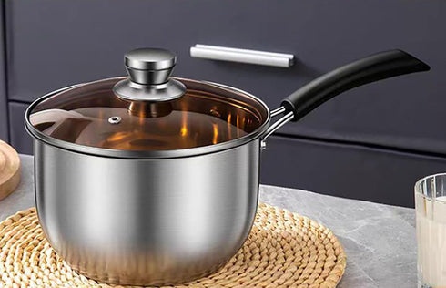 Stainless Steel Sauce Pan with Lid, 1.3 Quart Milk Pot for Home Kitchen, Dishwasher Safe Cookware