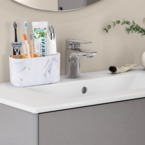Toothbrush Holders for Bathrooms, 5 Slots Bamboo Toothbrush Holder Kids Electric Toothbrush Holder and Toothpaste Holder for Bathroom Countertop Accessories Storage, Marble Toothbrush Organizer by GFWARE