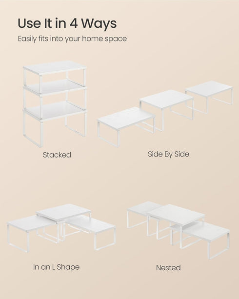 Set 3 Counter UKCS220W01 SONGMICS Cabinet Organizer Shelf, of Kitchen Shelves, Kitchen Storage, Spice Rack, Stackable