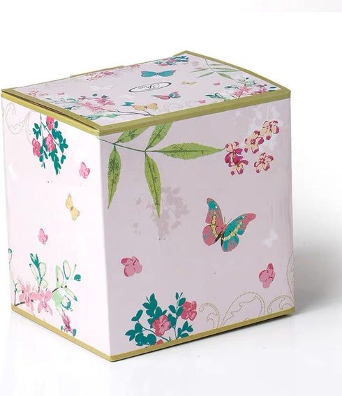 YBK Tech Euro Style Porcelain Tea Cup Coffee Mug with Lid for Breakfast Home Kitchen (Butterflies Pattern, Pink)