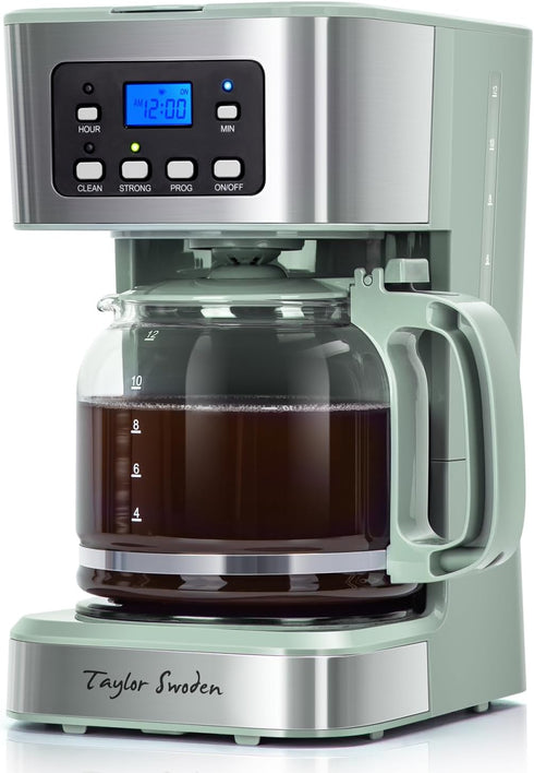 Taylor Swoden 12-Cup Programmable Coffee Maker - Regular & Strong Brew Drip Coffee Machine for Home and Office, Glass