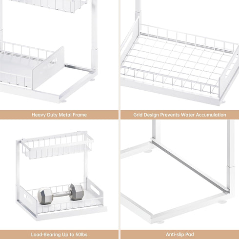 VUSIGN 2 Pack Under Sink Organizer and Storage, Pull Out Sink Shelf, Slide Out Cabinet Organizer for Kitchen Bathroom