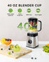 Sangcon Blenders and Food Processor Combo, 40 oz Jar & 17oz Cup with To-Go Lid, Stainless Steel Silver, for Shakes and