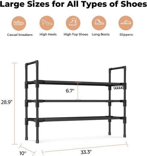 3 16-20 Closet, Tier Shoe Rack, Shoe Organizer Storage for Pair Boot and Sneaker, Stackable Free Standing Shoe Shelf