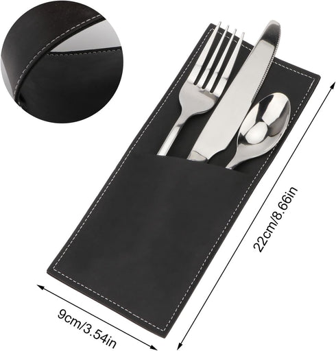 Leather Cutlery Sleeve Utensil Holders Pouch Bags Knife and Fork Silverware Sleeves for Mother's Day Valentine's Day Table Decorations 2 Pcs(Black) by Brosay