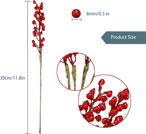 16 Pack GREENTIME Artificial Red Berry Stems Holly for Christmas Tree Decorations for New Year's Eve Decor, Holiday