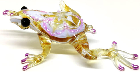 Frog Miniature Figurines 3" Color Glass Art Collectible Gift Decorate (Yellow Purple)