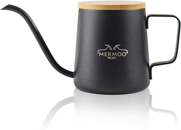 MERMOO YILAN Gooseneck Kettle - Black 350ml Stainless Steel Pour Over Coffee Kettle with Lid, Hand Drip Coffee Pot