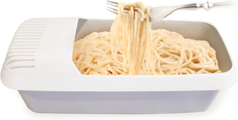 Microwave Pasta Cooker with Strainer Lid, Ready in 10 Minutes, No Mess, No Stick, for Up to 4 Servings