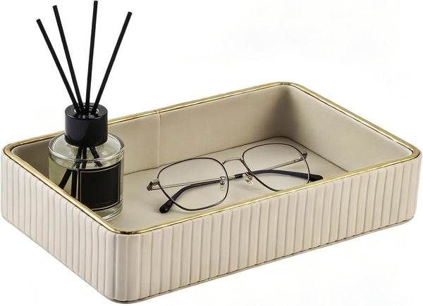 PU Leather Valet Tray,Desk Organizer Tray Nightstand Organizer Trinket Dish Storage Key