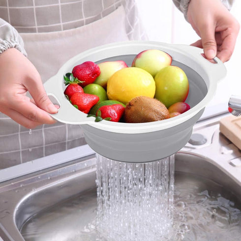 QiMH Collapsible Colander and Strainer Set of 3 - BPA Free Silicone Kitchen Foldable Strainer for Pasta