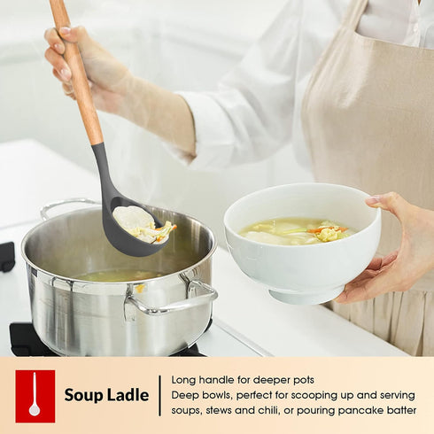 E-far Silicone Kitchen Utensils Set of 6, Non-stick Cookware Friendly, Heat Resistant, Includes Spatula, Ladle, Spoon,