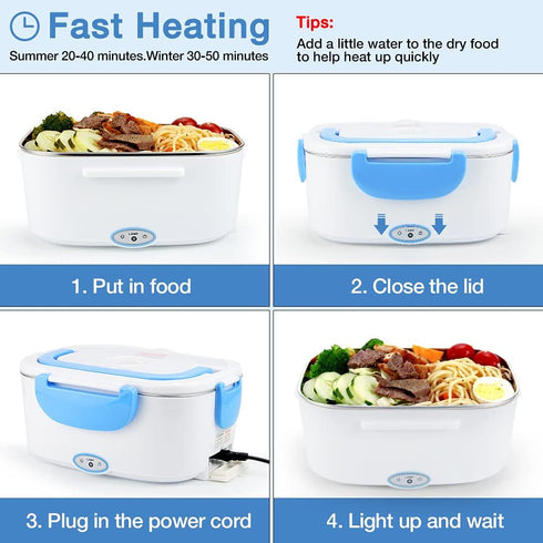 FVW Electric Lunch Box Food Warmer 2 in 1, Portable Heater for Car and Home, Leak Proof, 1.5 L Removable Stainless