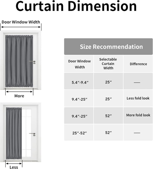 Easy-Going Blackout Door Curtains, Rod Pocket Privacy Light Filtering Sidelight Curtains with Tieback, 1 Panel