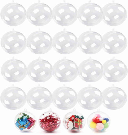 20 Pack Clear Plastic Fillable Ornament Balls - Sweetfamily DIY Christmas Decorations, Transparent Ball Gifts for