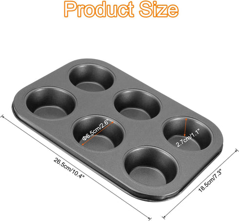uxcell Cupcake Pan, 6-Cup Non-Stick Muffins Pan Round Cupcake Tins Baking Pan Bakeware Carbon Steel Cake Molds for Baking, Making Muffins Cakes, Bread, Cupcakes, Grey