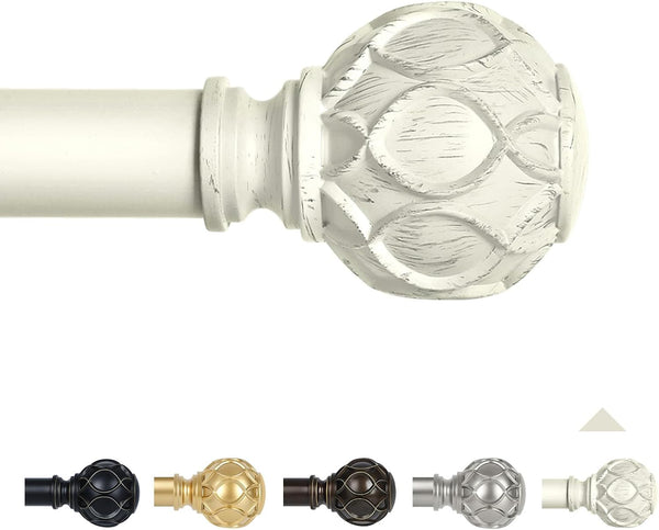 White Curtain Rods for Windows 18 to 60 Inch - 1 Inch Adjustable Heavy Duty Drapery Rods