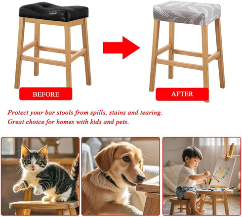 Lussenwert Set 2, 9 Stool Covers Rectangular of Stretch Printed Vanity Stool Covers Washable Saddle Bar Stool Slipcover