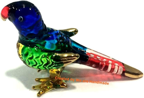 Handmade Mini Blown Glass 2" Parrot Blue Bird - Fantasy Collectible Figurine, Dollhouse Gift Ideas