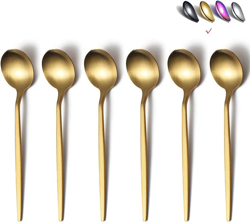 Matt Gold 6 Piece Teaspoons, 6.6 Inch Stainless Steel Small Spoons for Home, Kitchen, or Restaurant