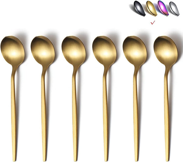 Matt Gold 6 Piece Teaspoons, 6.6 Inch Stainless Steel Small Spoons for Home, Kitchen, or Restaurant