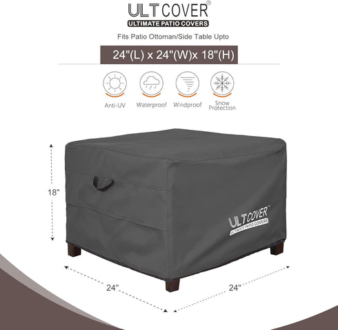 24L 24W 18H inch, ULTCOVER Waterproof Patio Ottoman Cover Square Outdoor Side Table Furniture Covers Size x x Black