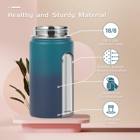 Volhoply 14oz Water Bottle with Straw Lid, Silicone Boot Bulk 6 Pack, Stainless Steel Insulated Kids Bottles (Dark
