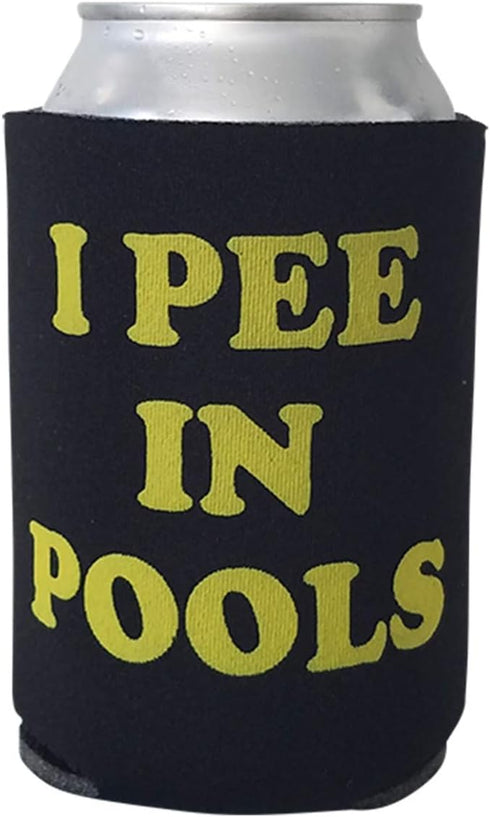 I Pee in Pools - Funny Can Cooler - Multiple Color Variations - Perfect Gag Gift (Black, Neoprene)