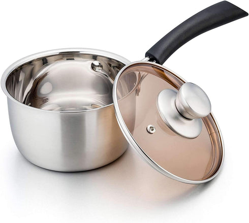 TeamFar 1qt Saucepan, Stainless Steel with Lid, Milk Pan Cookware, Non Toxic, Dishwasher Safe