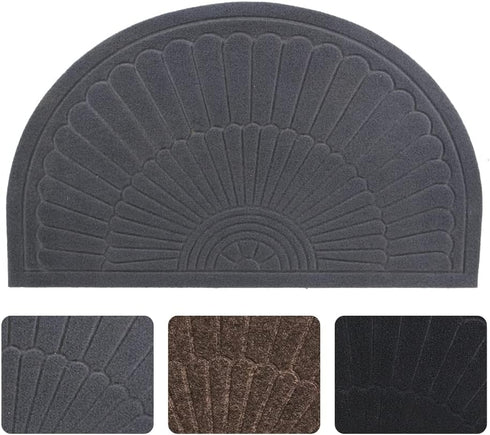Half Round Doormat, Gray, 30x18 inches, Non Slip, High Traffic Absorbent Indoor Outdoor Rug