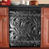Black Floral Dishwasher Magnet – Engraved Dark Pattern Sticker for Fridge – Magnetic Panel Decals for Home Appliances